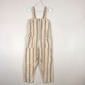 Billabong Jumpsuit Coveralls Women’s Sz Small Cream Orange Retro Striped Overall